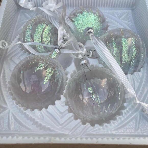 VINTAGE Christmas Bulb Noma Doubleglo Clear Silver Glitter Set of 5 Original Box - Picture 8 of 9